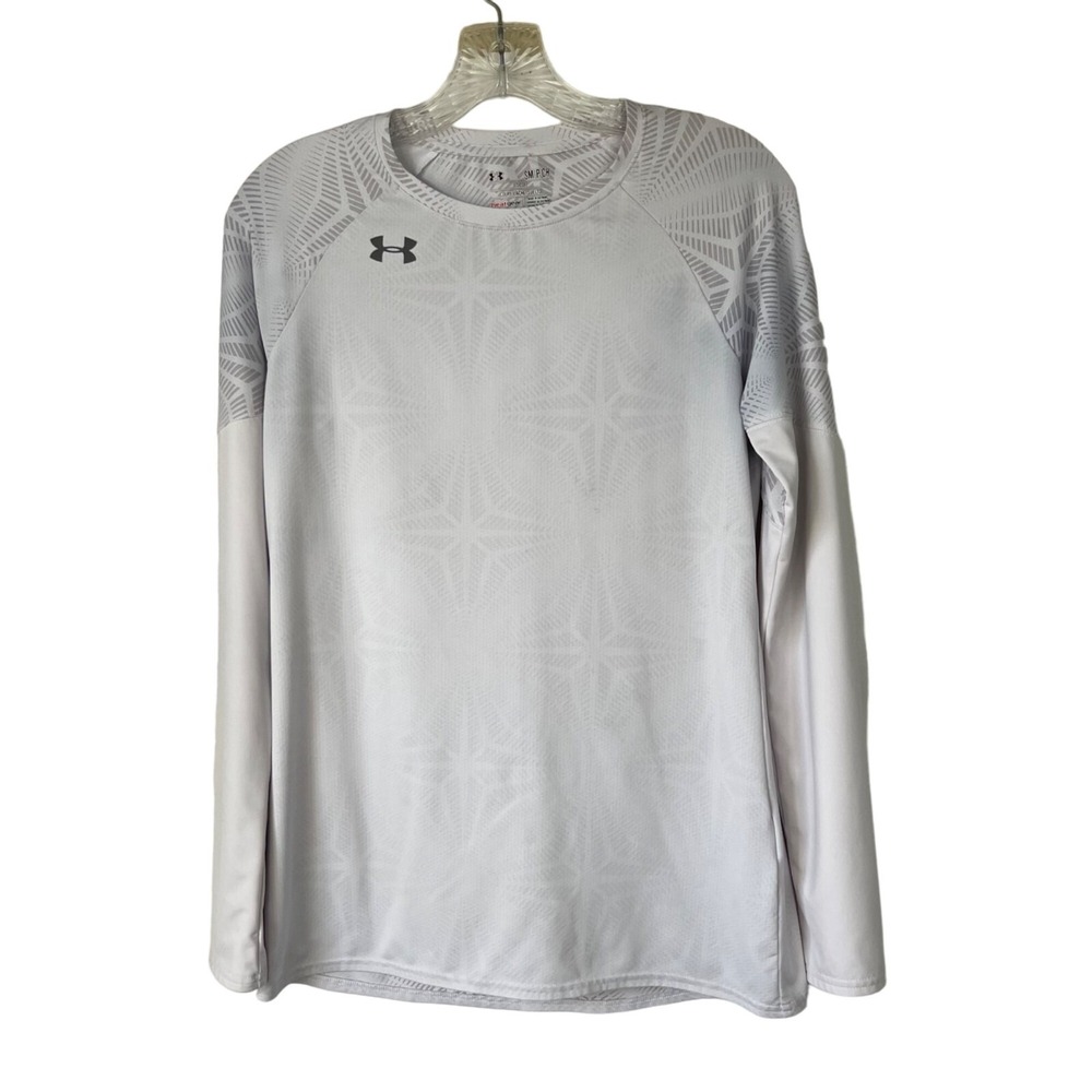 Under Armour Long Sleeve Workout Shirt Womens White Gray Small HeatGear Running